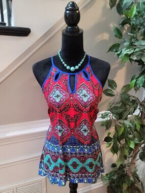 Cato Blouse Top Women's Small Multicolour Paisley Keyhole Spaghetti Strap